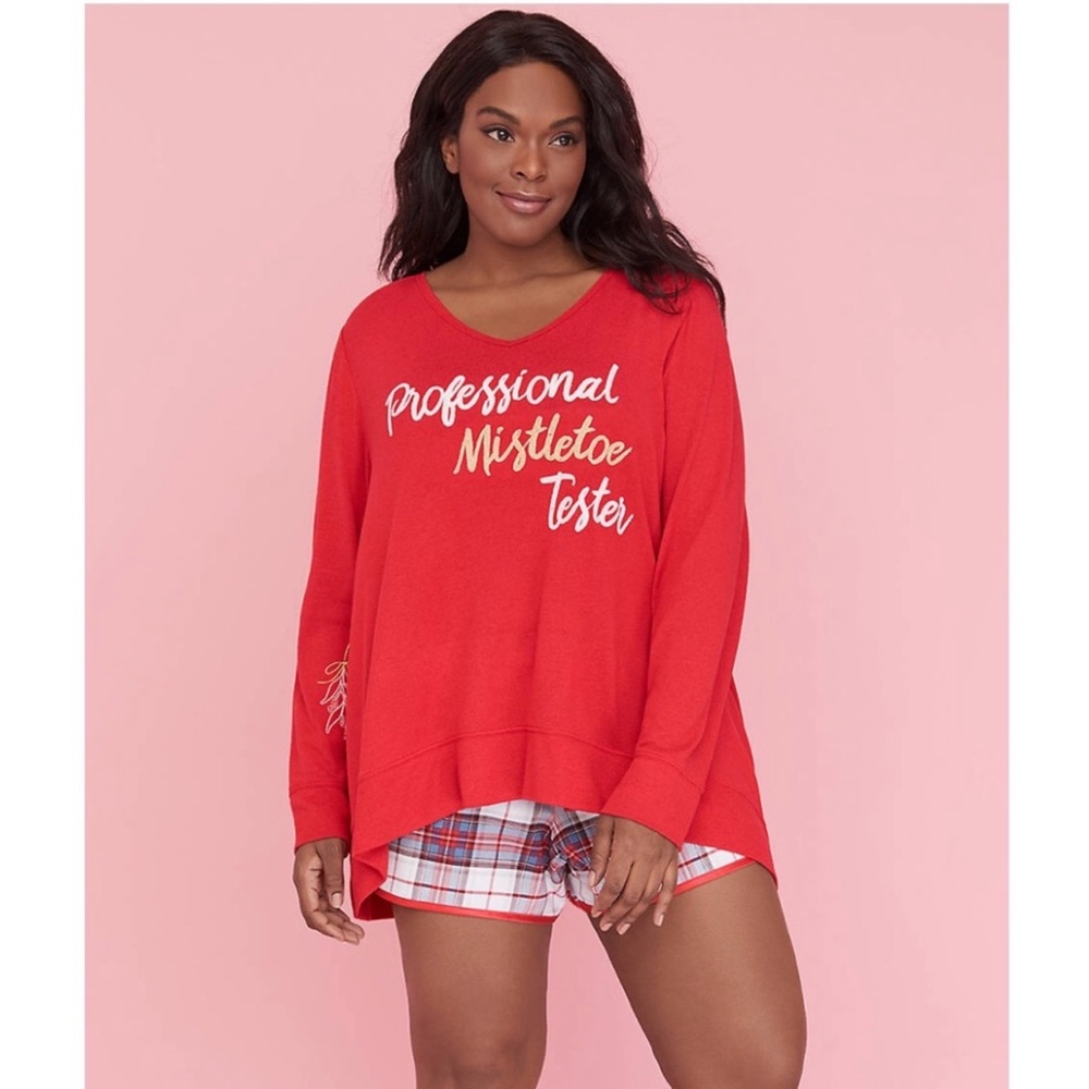 Cacique Red Embroidered Sleep Top